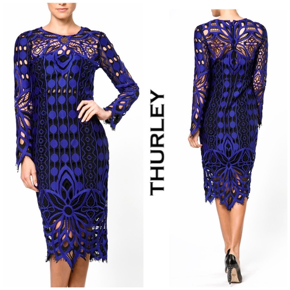 NWT Thurley Nightfall Lace Overlay Crochet Midi Sheath Dress - Picture 7 of 16